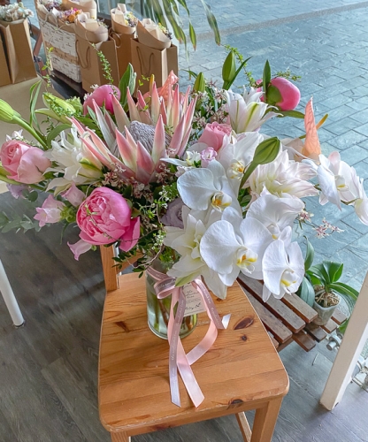 Roses Lilies Orchids Peonies Arrangement>